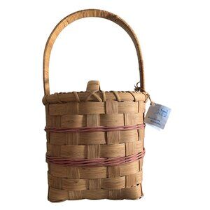 Vintage Shaker BROOKSIDE Basket W Tag Pink Natural Ash Splint 8" Tall + Handle